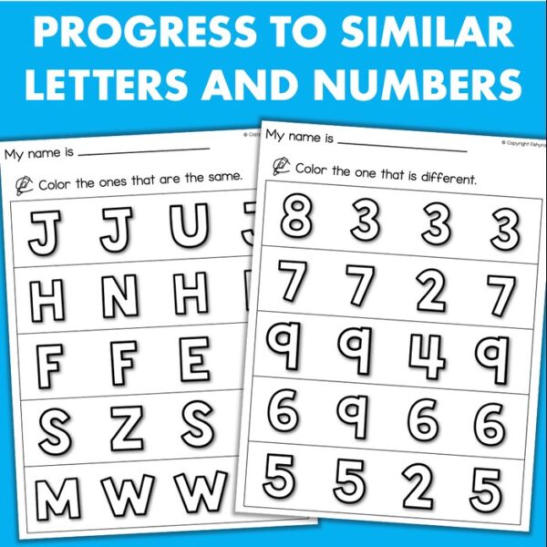 visual discrimination letters numbers same and different